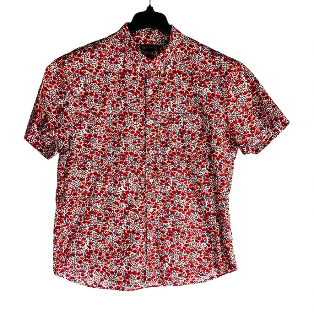 J. Crew Mens XL Mercantile Flex Shirt Slim Flex Floral Button Front White Red‎